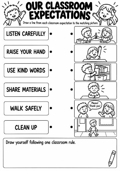 Our Classroom Expectations Matching Worksheet