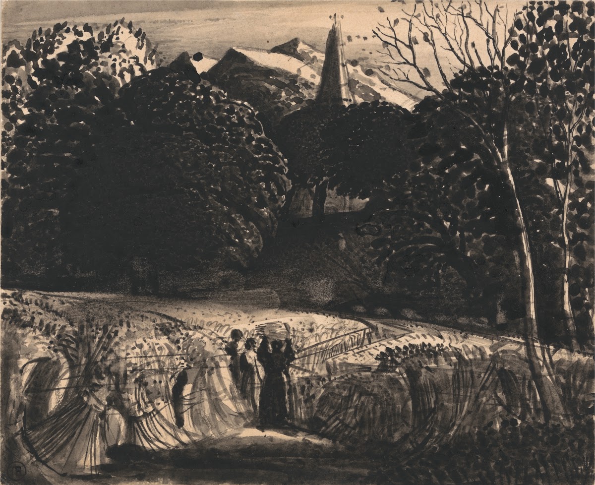 Cornfield and Church by Moonlight early 1830s