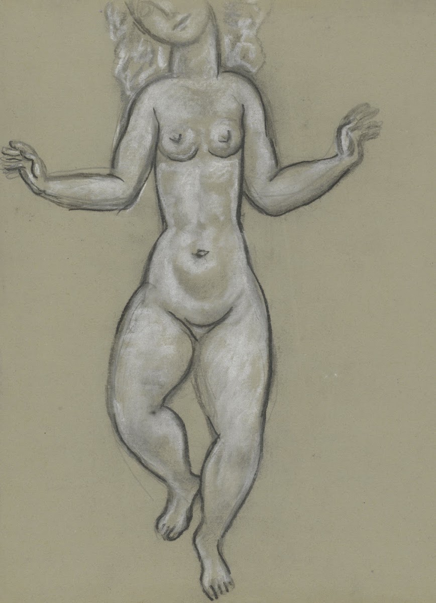 Schetsblad met dansende naakte vrouw