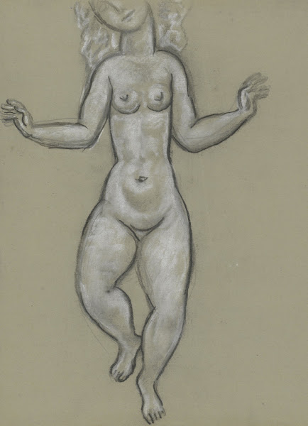 Schetsblad met dansende naakte vrouw