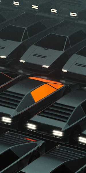 Futuristic Car, Synthwave, 1980S, Dark Vehicle iPhone Wallpaper Background