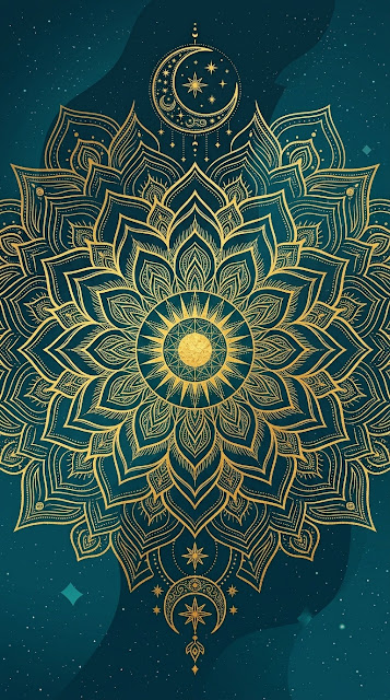 Symmetrical Golden Lotus Mandala with Sacred Geometry and Celestial Accents - Free mobile Wallpaper