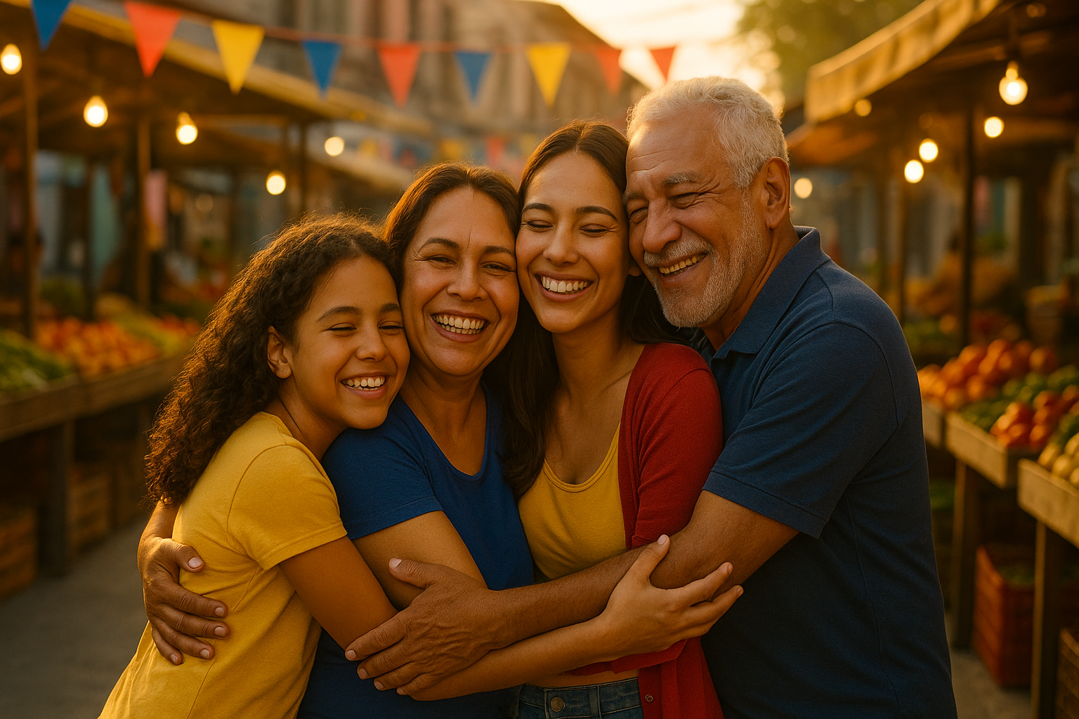 Venezolanos en la diáspora compartiendo en un mercado comunitario
