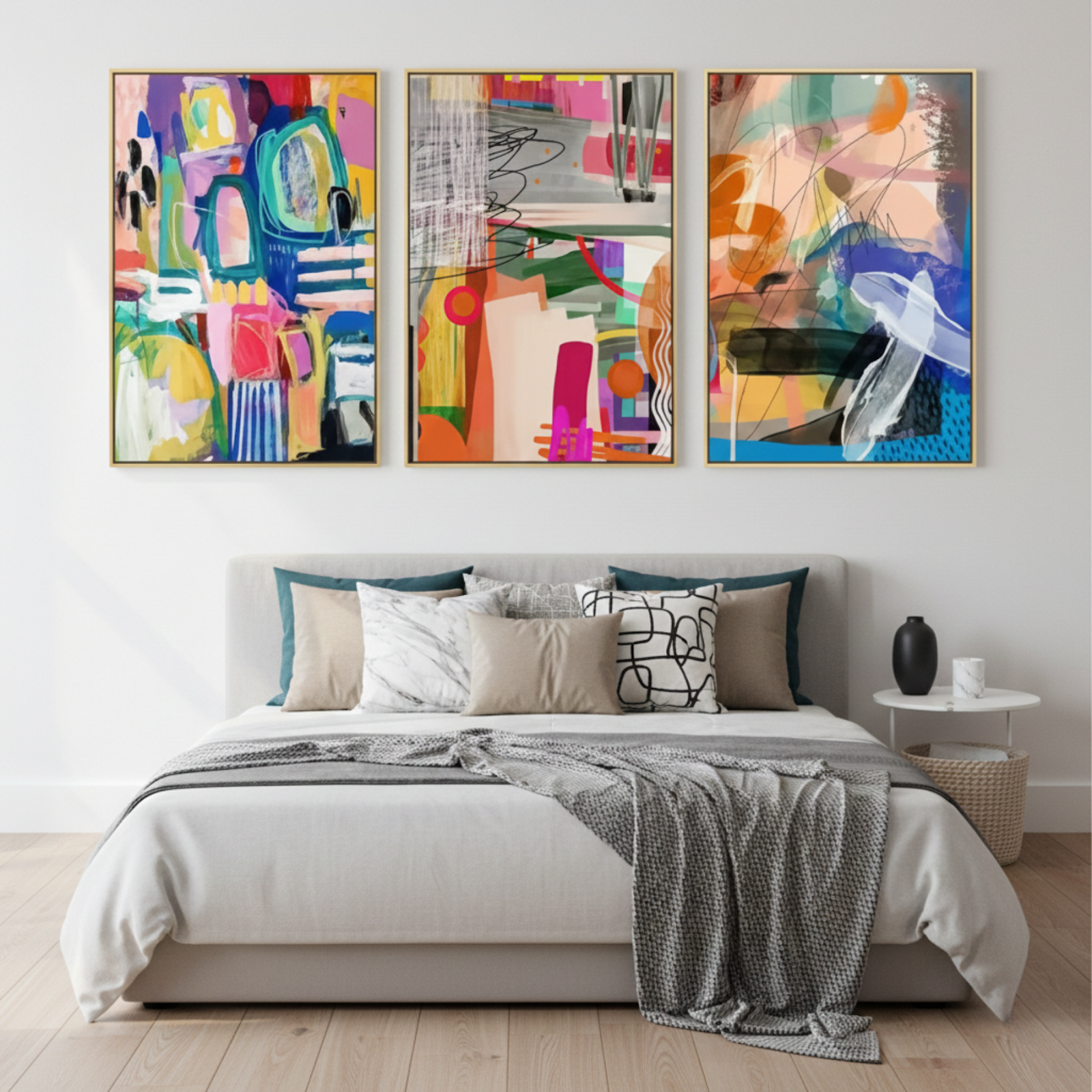 Vibrant Expressionist Abstract Triptych – 3-Piece Canvas Wall Art Set - Image 3