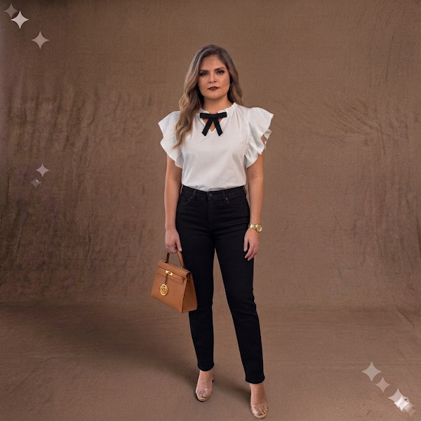 Blusa Blanca Aplique Negro