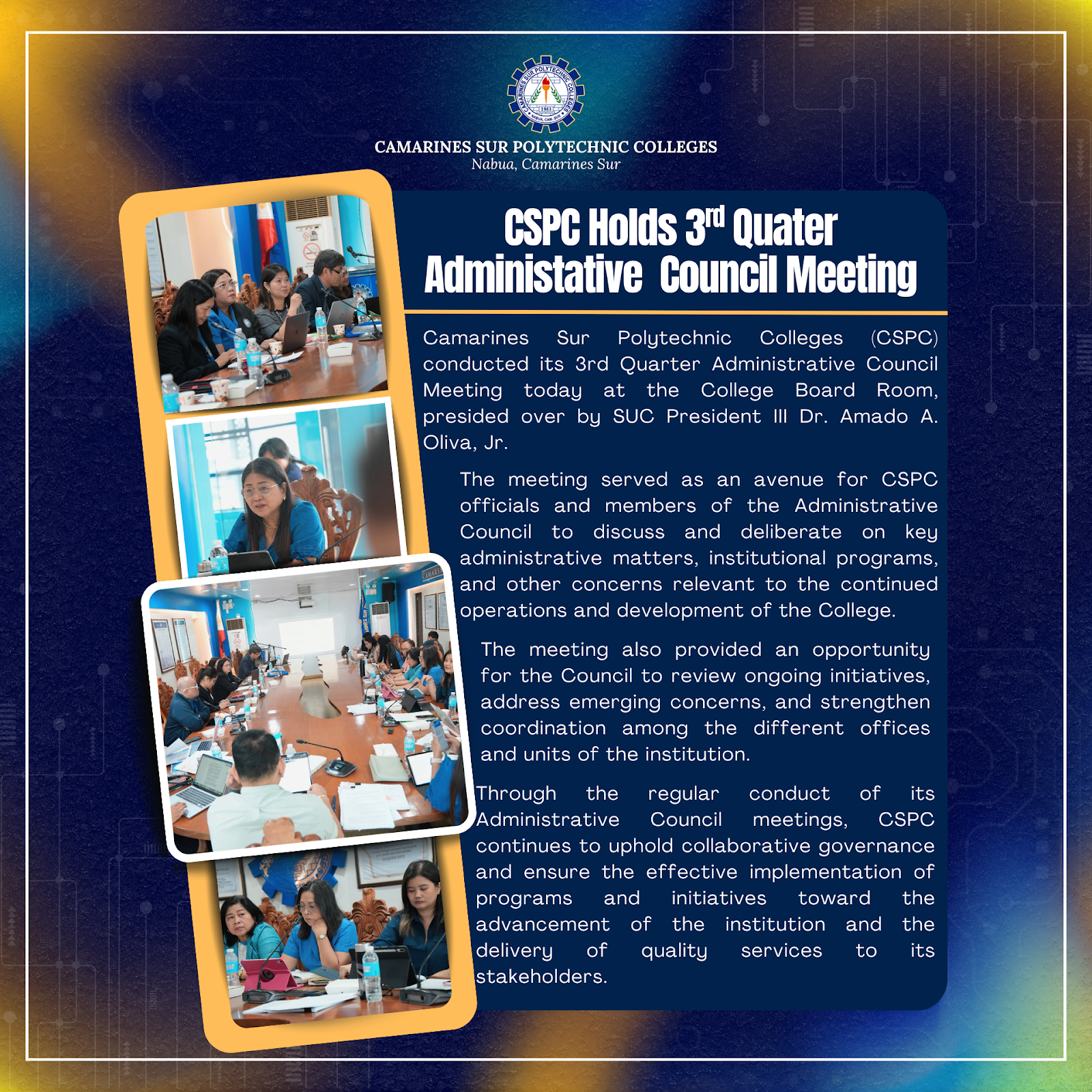 𝗖𝗦𝗣𝗖 𝗛𝗼𝗹𝗱𝘀 𝟯𝗿𝗱 𝗤𝘂𝗮𝗿𝘁𝗲𝗿 𝗔𝗱𝗺𝗶𝗻𝗶𝘀𝘁𝗿𝗮𝘁𝗶𝘃𝗲 𝗖𝗼𝘂𝗻𝗰𝗶𝗹 𝗠𝗲𝗲𝘁𝗶𝗻𝗴
