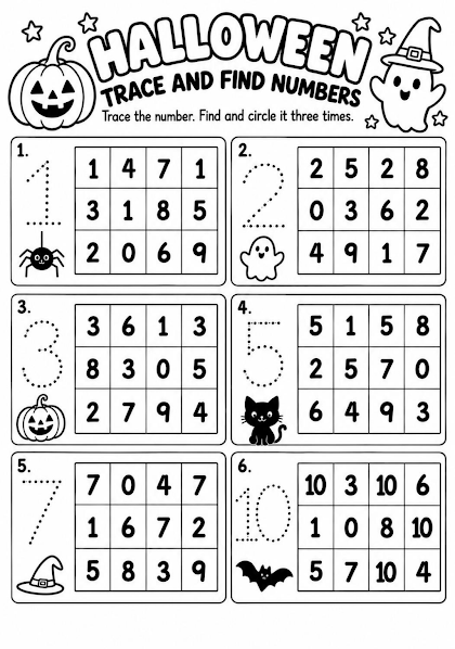 Halloween Trace and Find Numbers