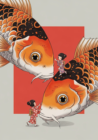 Giant Koi and Little Girls