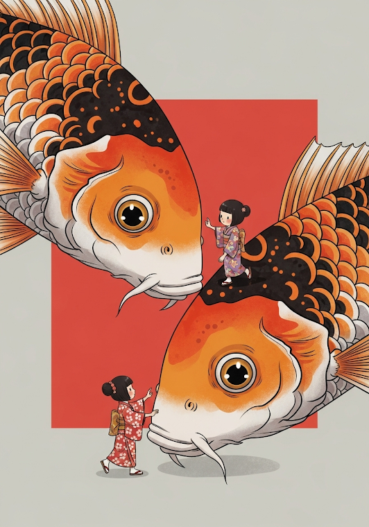 Giant Koi and Little Girls