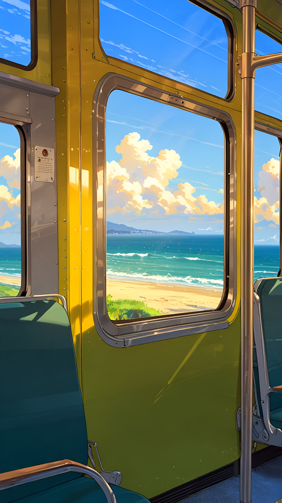 Coastal Train Ride Window View Anime Aesthetic - Free 4K mobile Wallpaper