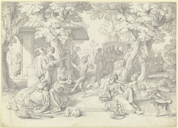 Knabe vor einer Versammlung von Orientalen tanzend 1833