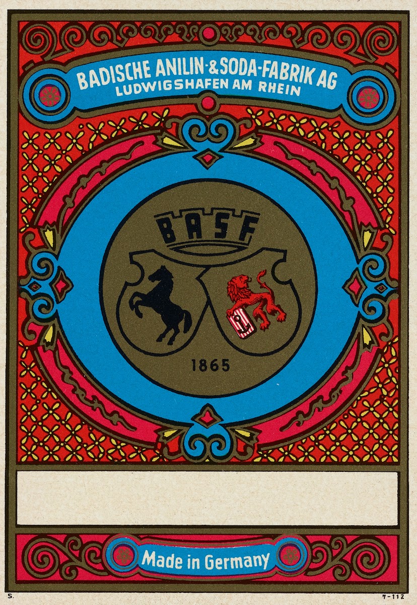 Badische Anilin  Soda Fabrik dye label with BASF seal Circa 1900