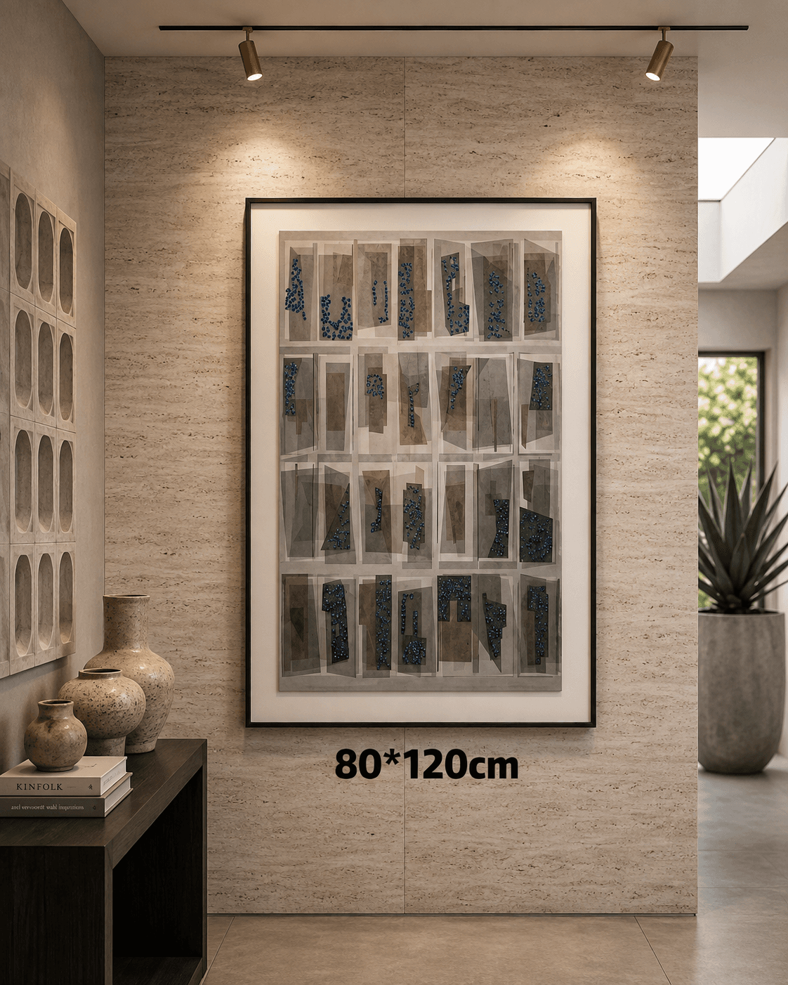 Framed B&W Grid Pattern – 80x120 cm view 2