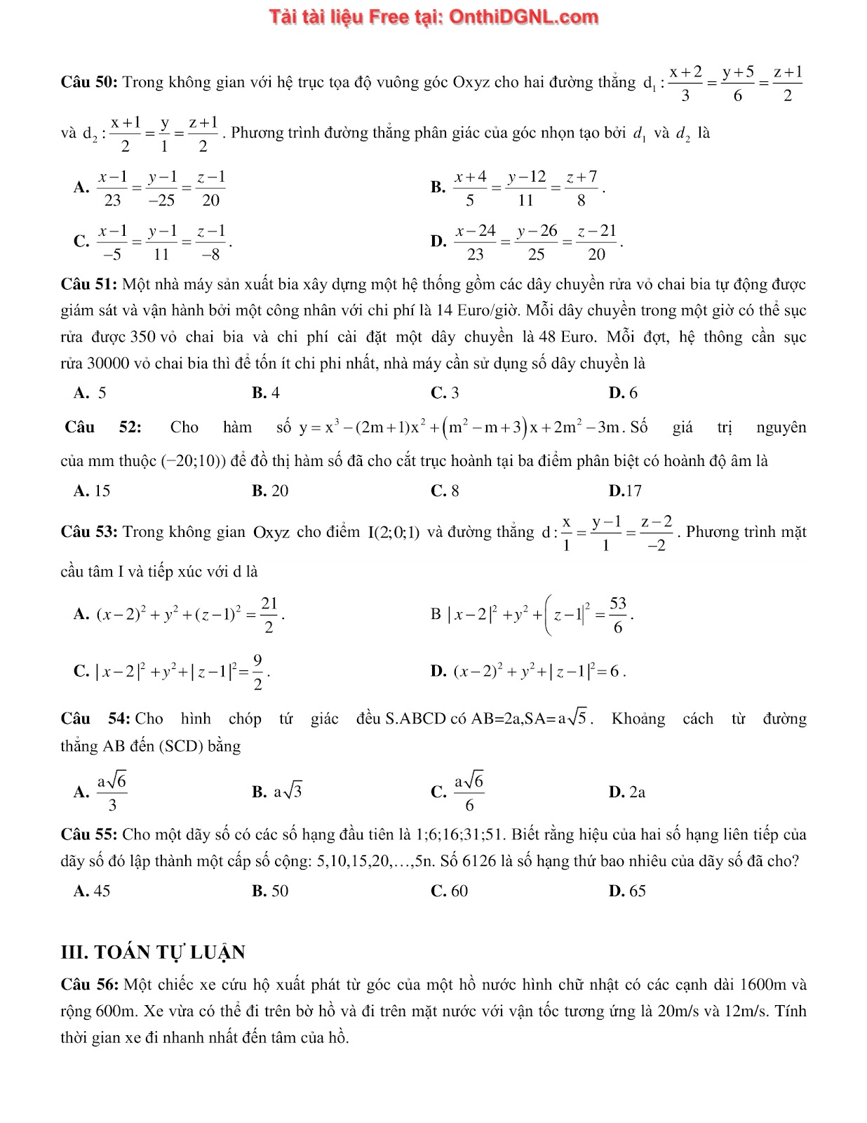 475 bài tập môn Toán - Ôn thi ĐGTD ĐH Bách Khoa Hà Nội Phần 18