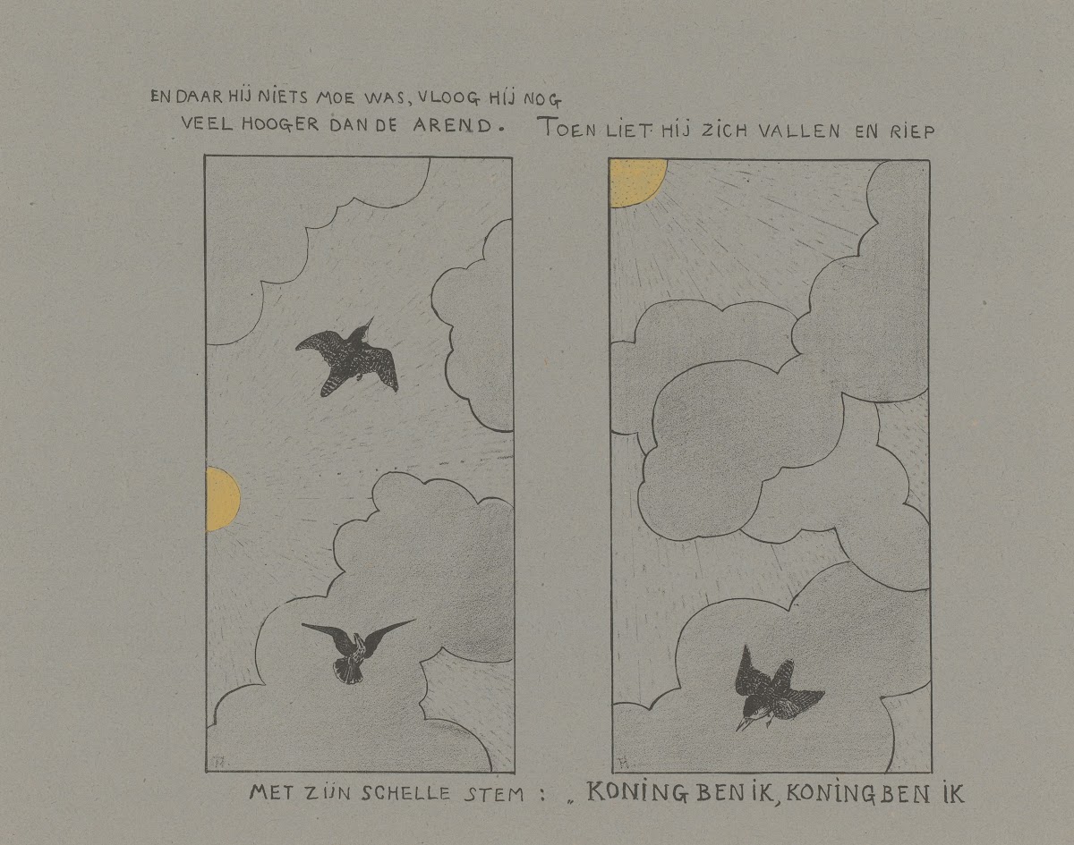 Winterkoning en arend vliegen naar de zon 1892
