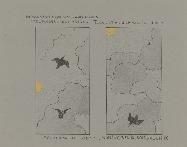 Winterkoning en arend vliegen naar de zon 1892