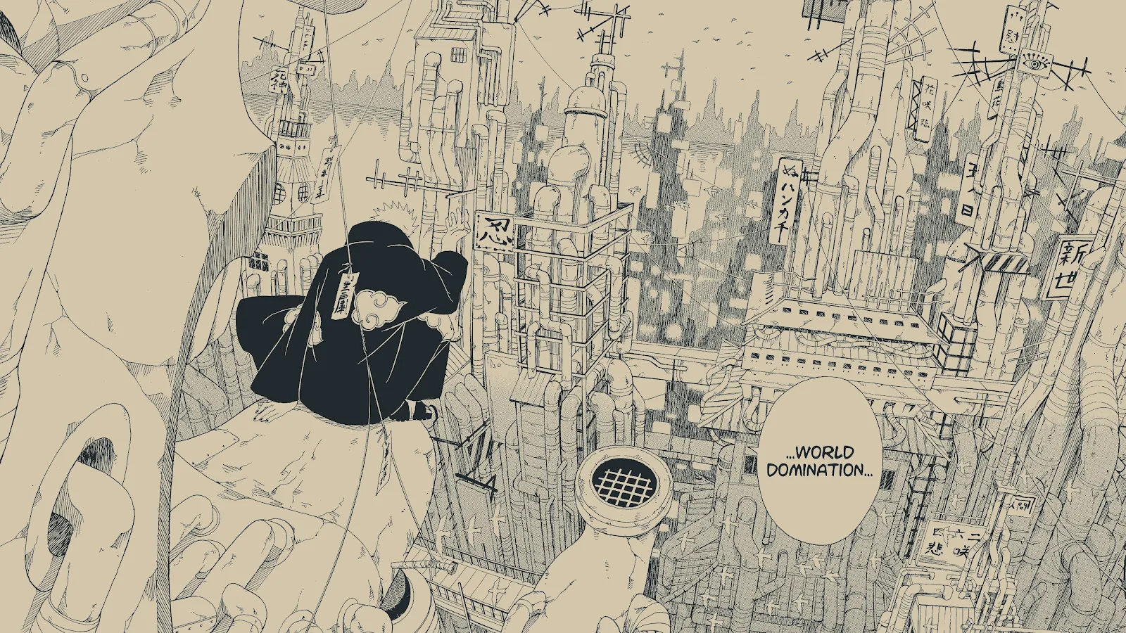 Pain From Naruto In Amegakure - Manga Line Art 4K Wallpaper (3840x2160)