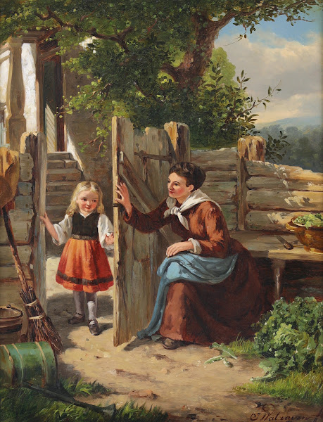 Mother And Child In A Cottage Garden