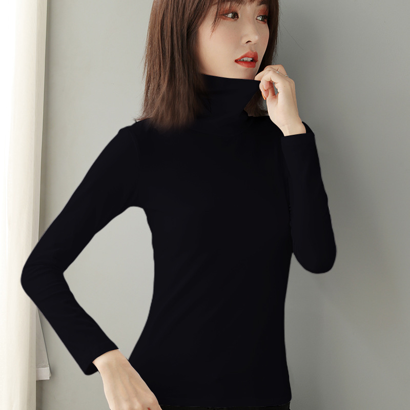 Women's long-sleeve undershirt, cotton, high collar, fitted