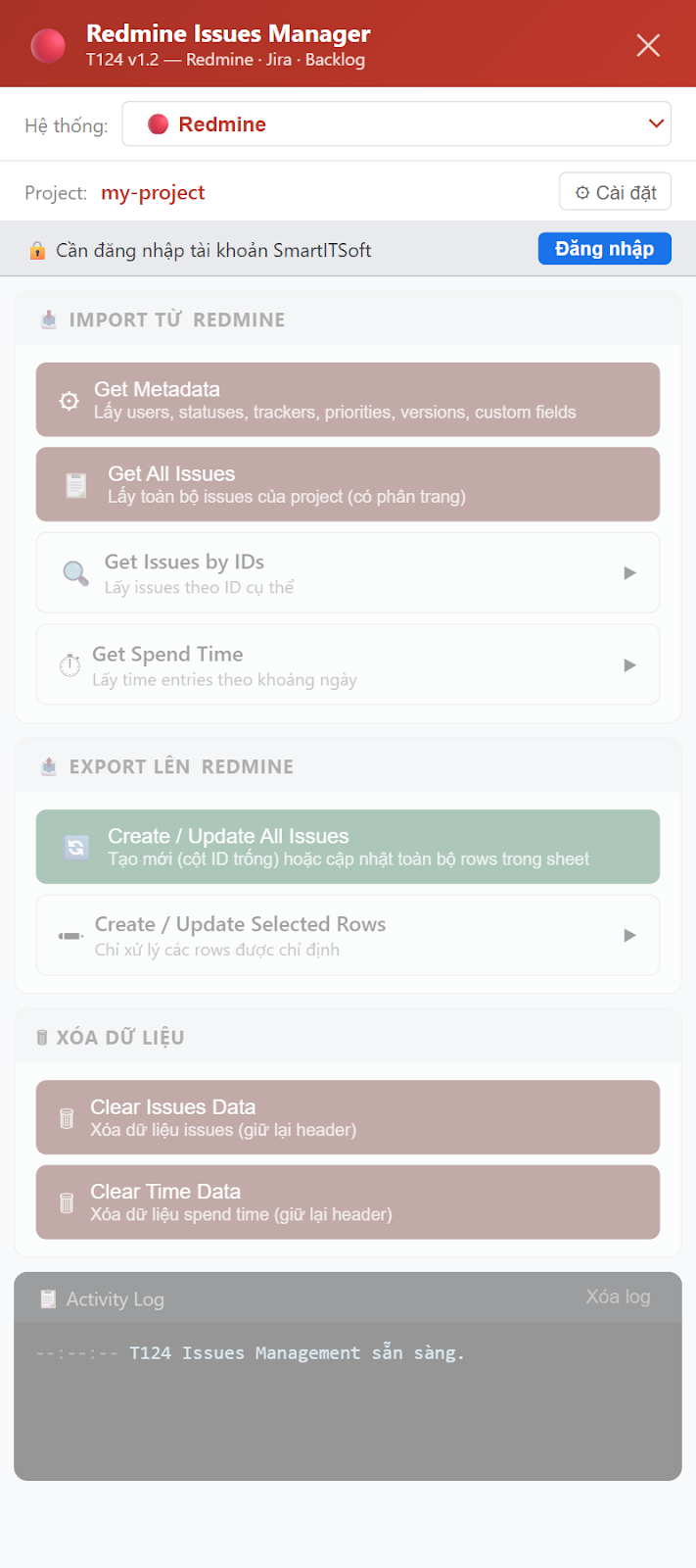 Side Panel Issues Management trong Google Sheets