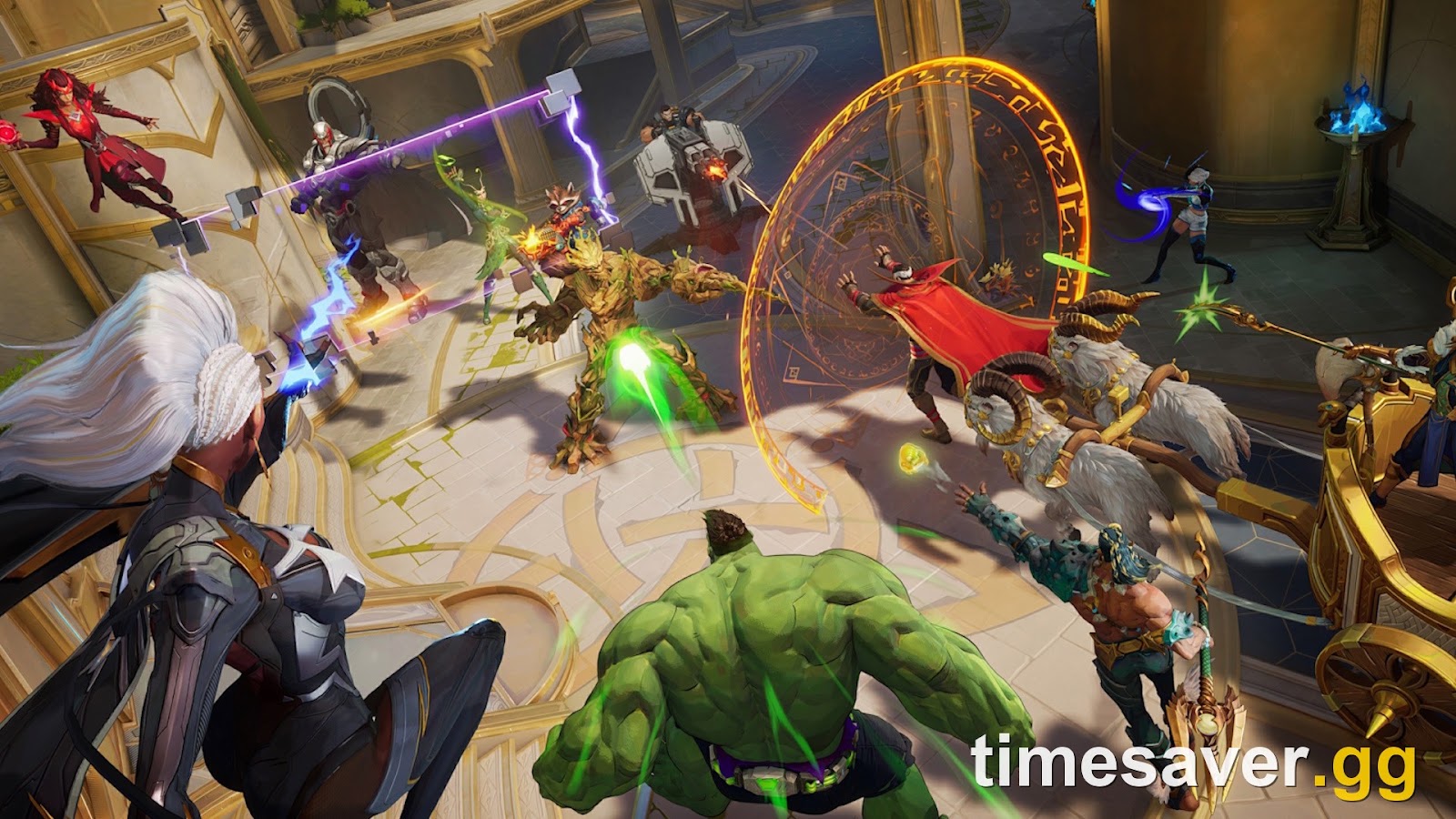 Marvel Rivals 6v6 team fight showing a full composition in action