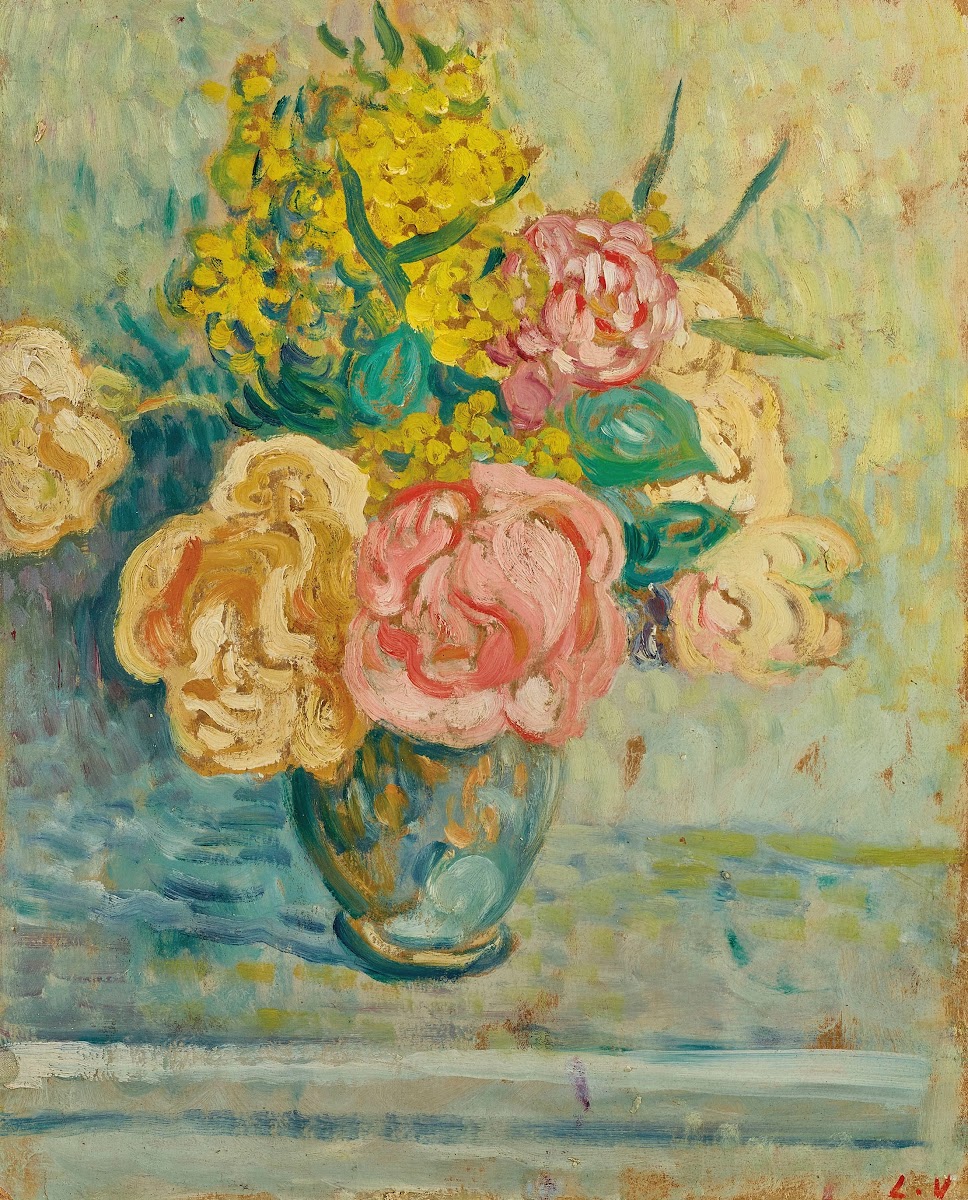 Bouquet de roses et de mimosas 1901