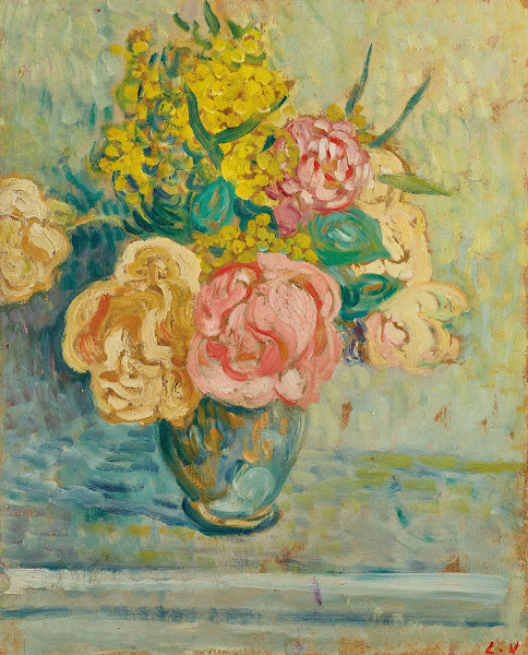 Bouquet de roses et de mimosas 1901