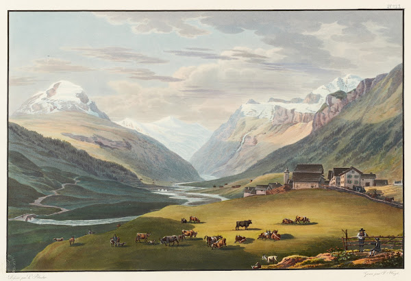 Vue du village Hinterrhein et des premiérs pont sur le Rhein interieur prise ver