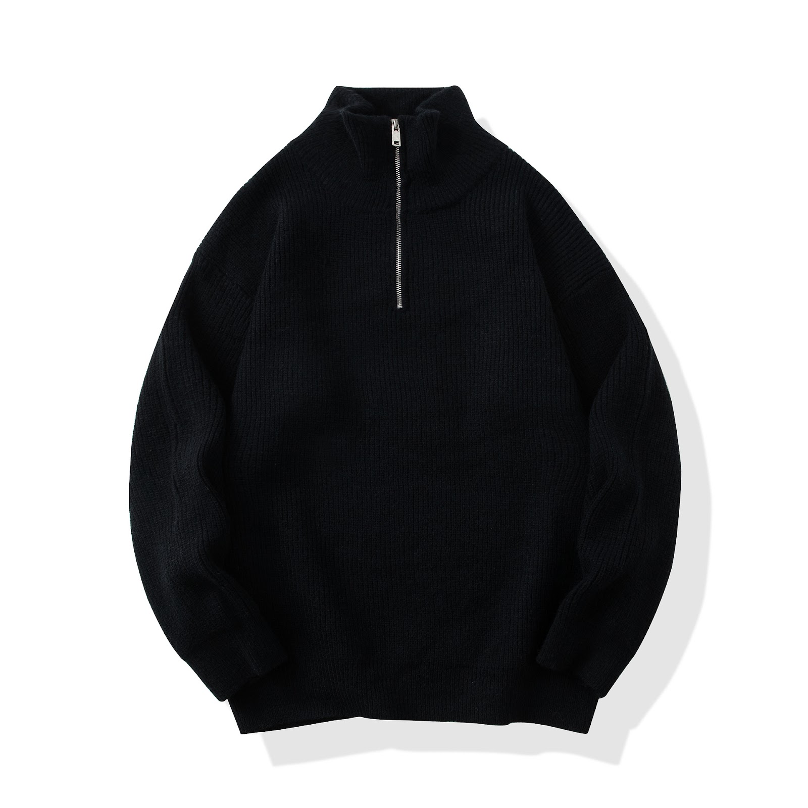 Men's knitted sweater with half zipper, solid color