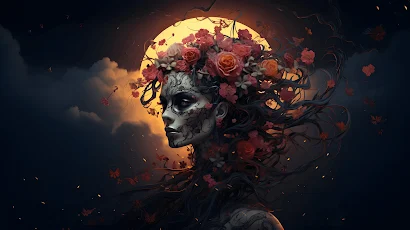 Ai Art, Backlighting, Women, Flowers, Digital Art 5K Wallpaper Background