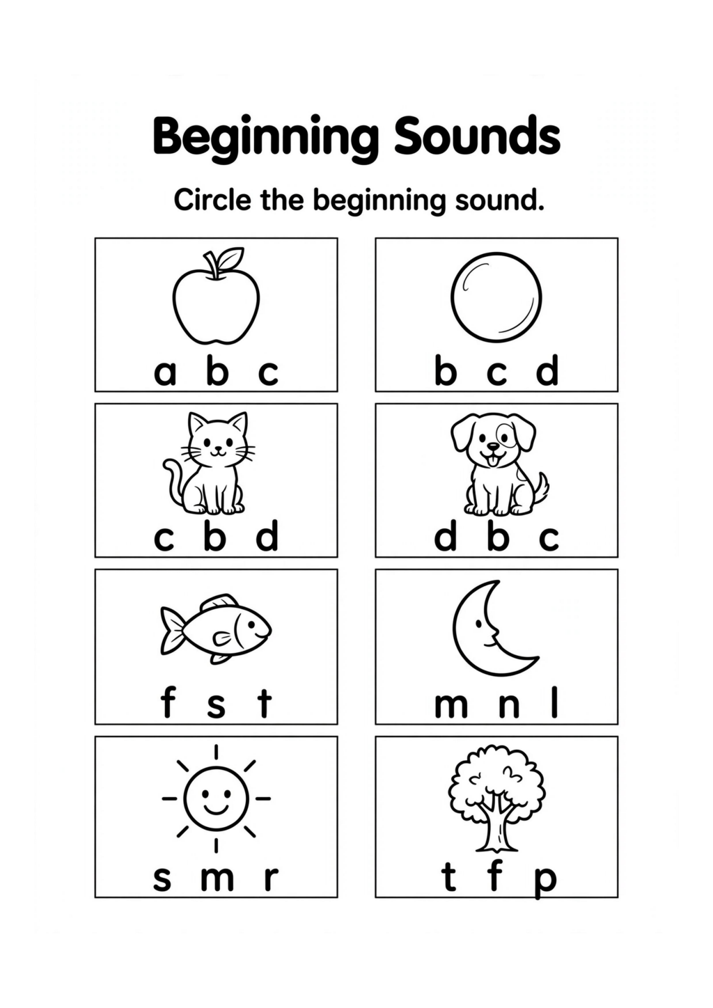 Beginning Sounds Worksheet