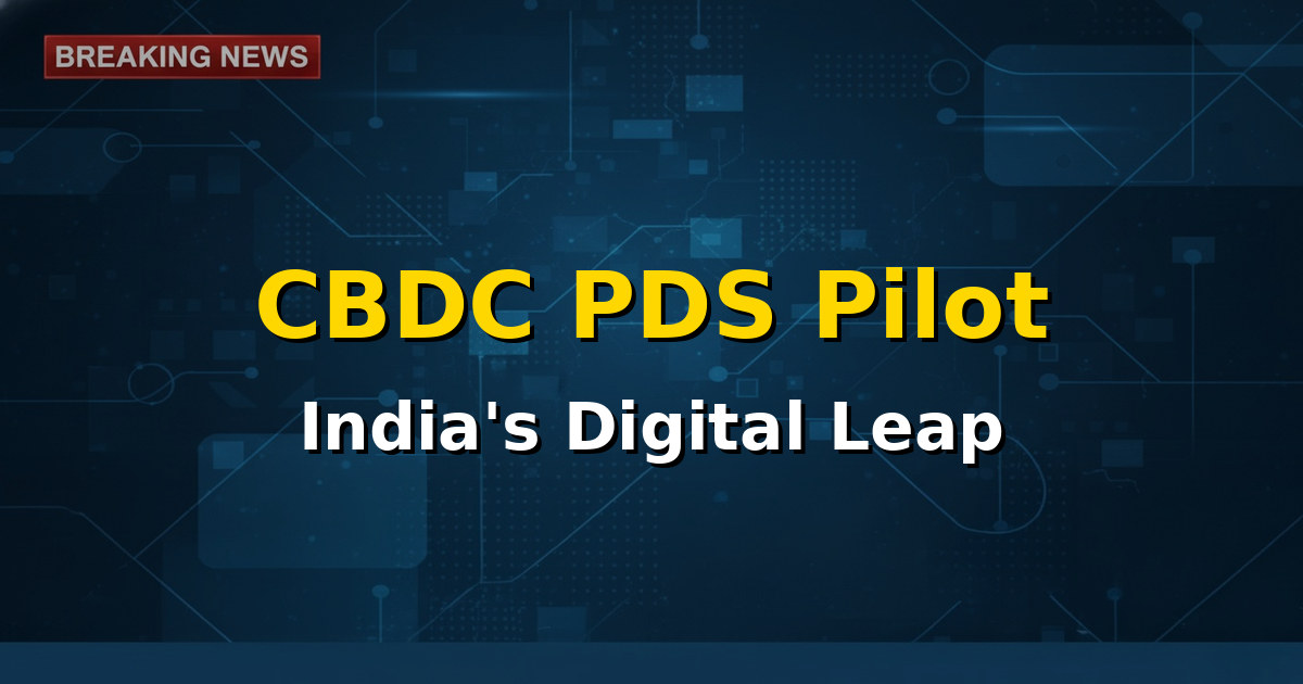 Digital rupee symbol over a map of India, representing the CBDC-based Public Distribution System pilot in Gujarat.