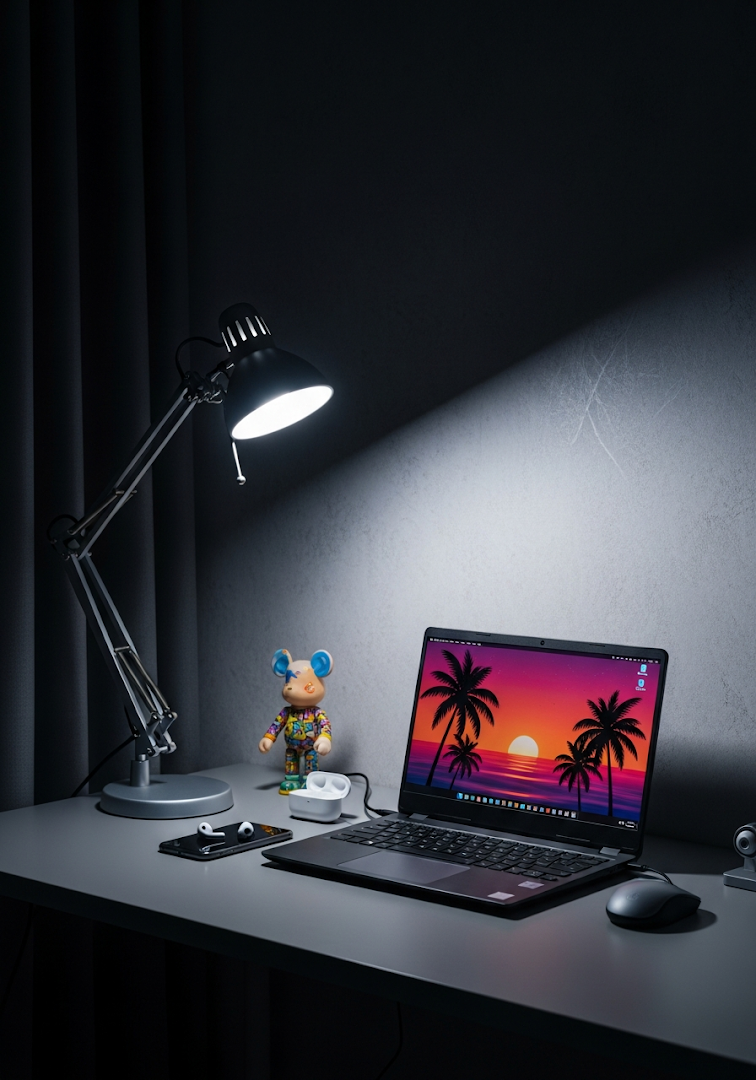 Minimalist Desktop Setup Night