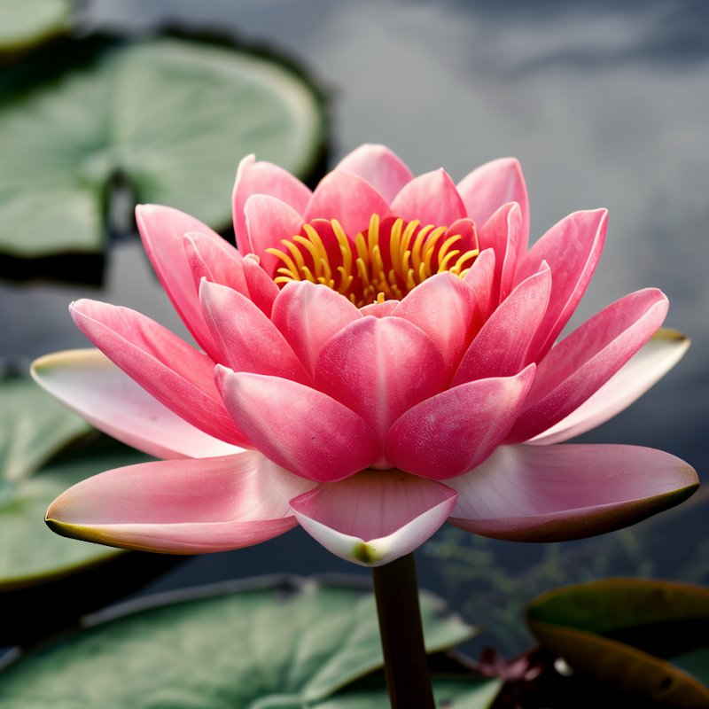 Nymphaea 'Rustica Rosa Odorata Shaw' con fiori rosa in un laghetto