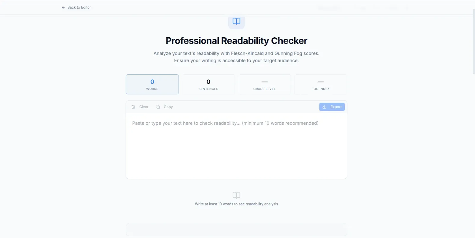 Free readability checker - WordCounter browser based readability score tool no signup