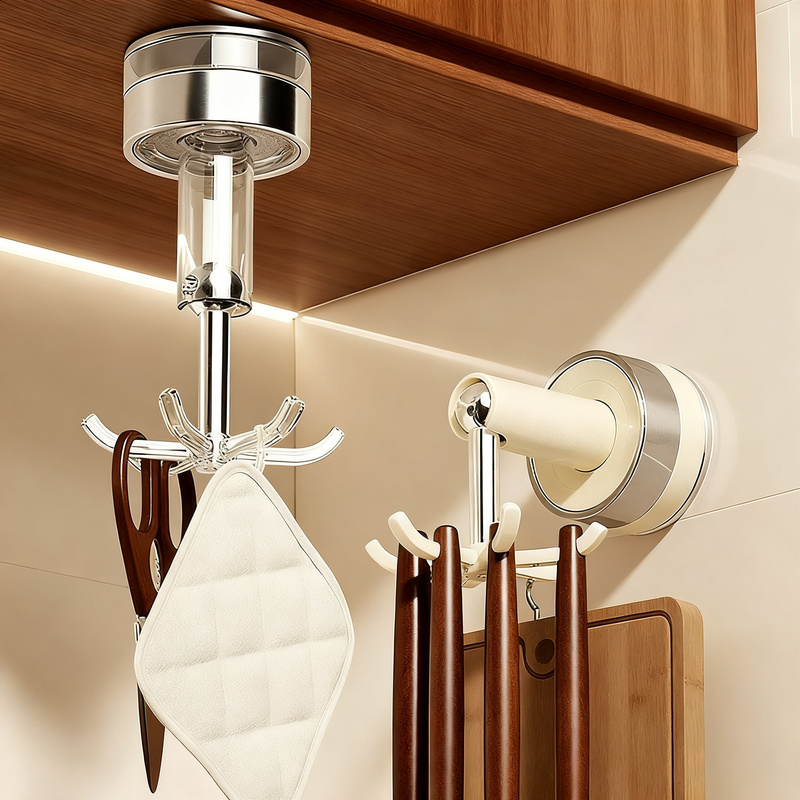 Suction cup wall hook with six hooks, rotatable