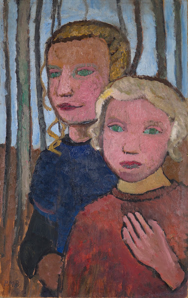 Two Girls in Front of Birch Trees c1905