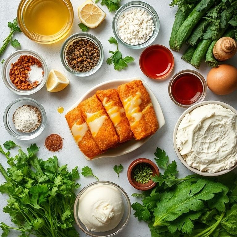 Ingredients for Crispy Oven-Fried Feta Rolls with Spicy Honey Drizzle: Quick & Crispy Appetizer