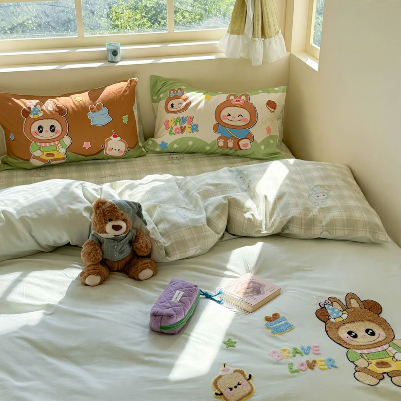 Baumwoll-Bettwäsche-Set für Kinder, verspielte Motive