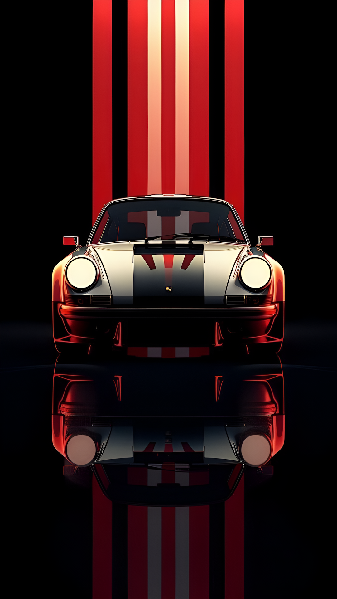 Classic Porsche 911 Sports Car Against Dramatic Red Racing Stripes - Free 4K mobile Wallpaper