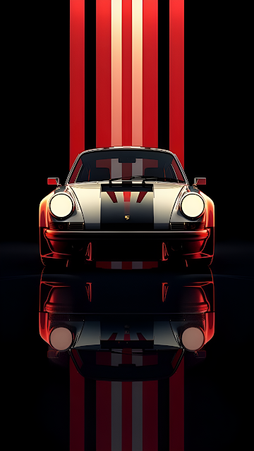 Classic Porsche 911 Sports Car Against Dramatic Red Racing Stripes - Free mobile Wallpaper
