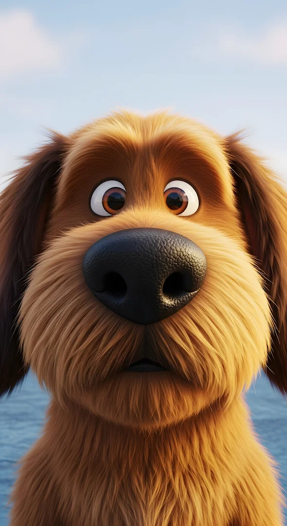 Adorable Fluffy Brown Cartoon Dog Portrait Close Up