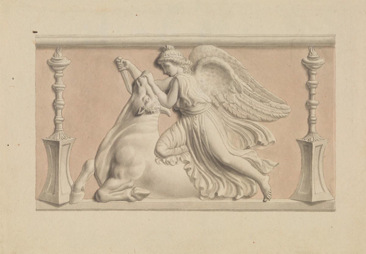 Winged Figure Slaying a Bull