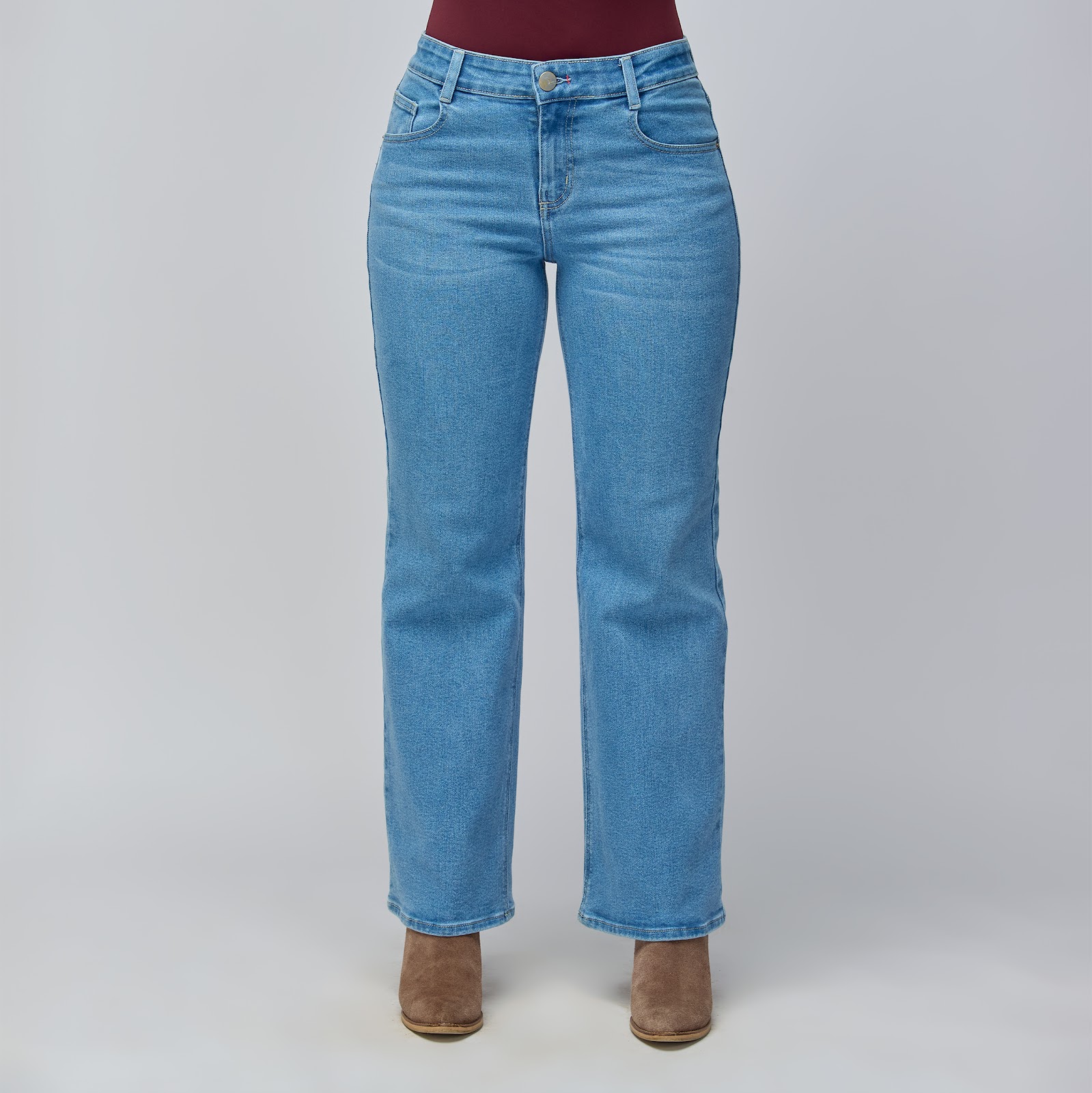 Jean vaquero flare tiro medio en denim licrado, color azul claro - Vista 7