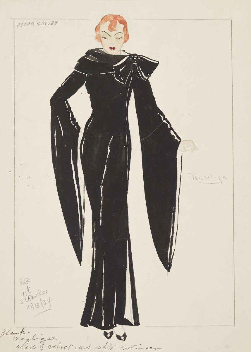 Silent System The Wife Black gown with high collar and trailing sleeves 1934 194