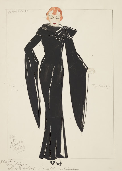 Silent System The Wife Black gown with high collar and trailing sleeves 1934 194