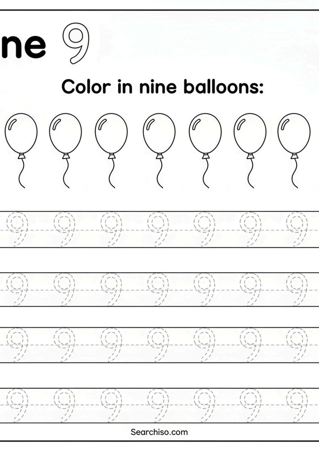 Number Nine Tracing and Coloring