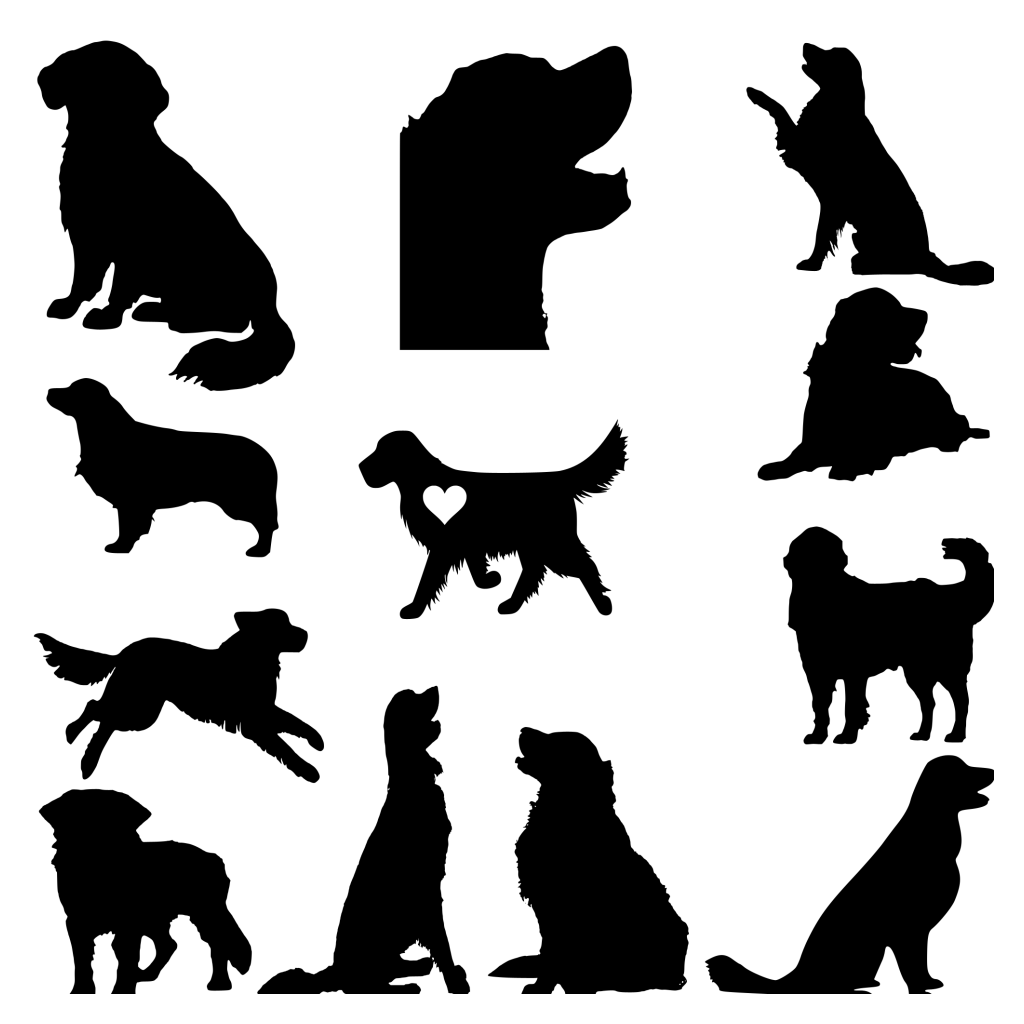 Golden Retriever Silhouettes Free SVG collection for cutting, engraving, and DIY crafts. Dog vector art for pet lovers.