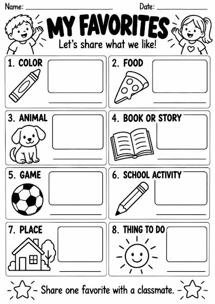 My Favorites Icebreaker Worksheet
