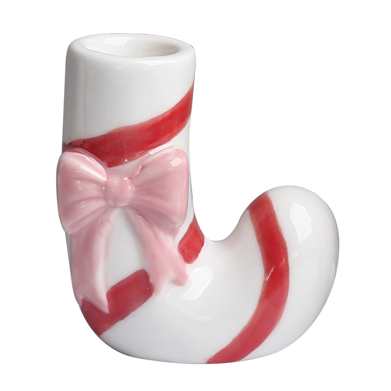 Ceramic Candle Holder in Candy Cane Design